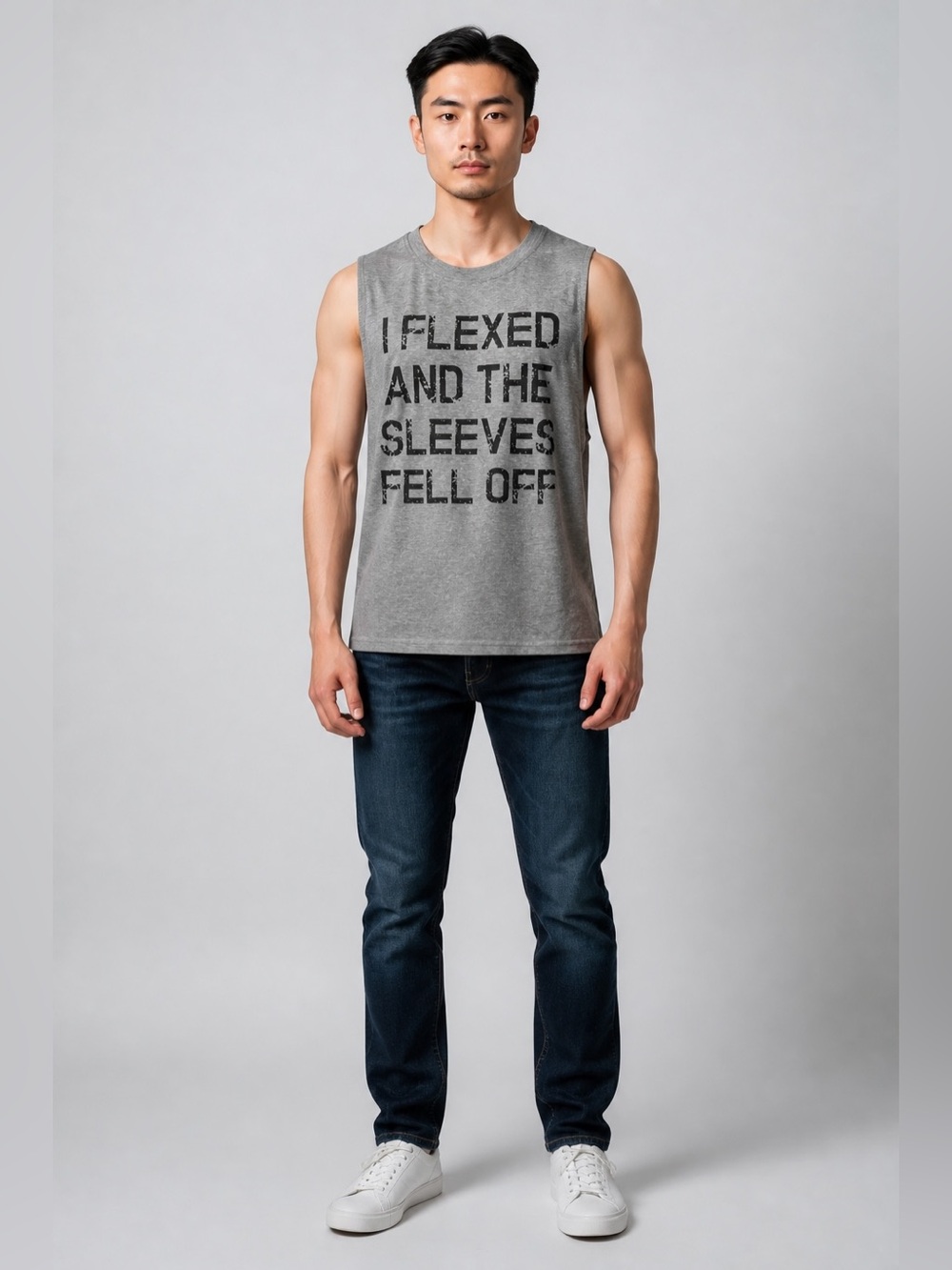 Grey Graphic Muscle Tank Top - "I Flexed and the Sleeves Fell Off"